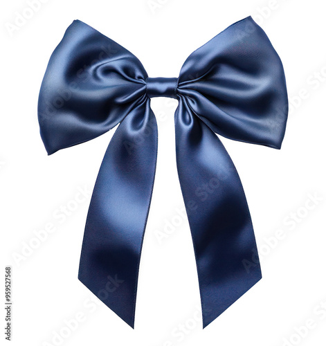 A dark blue bow, on a white background