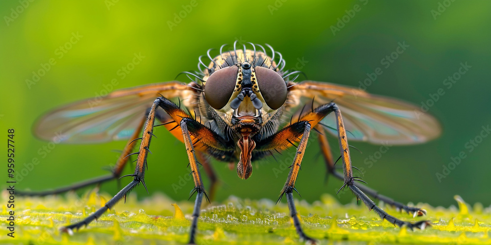Fototapeta premium Fly on a branch of spruce close up 