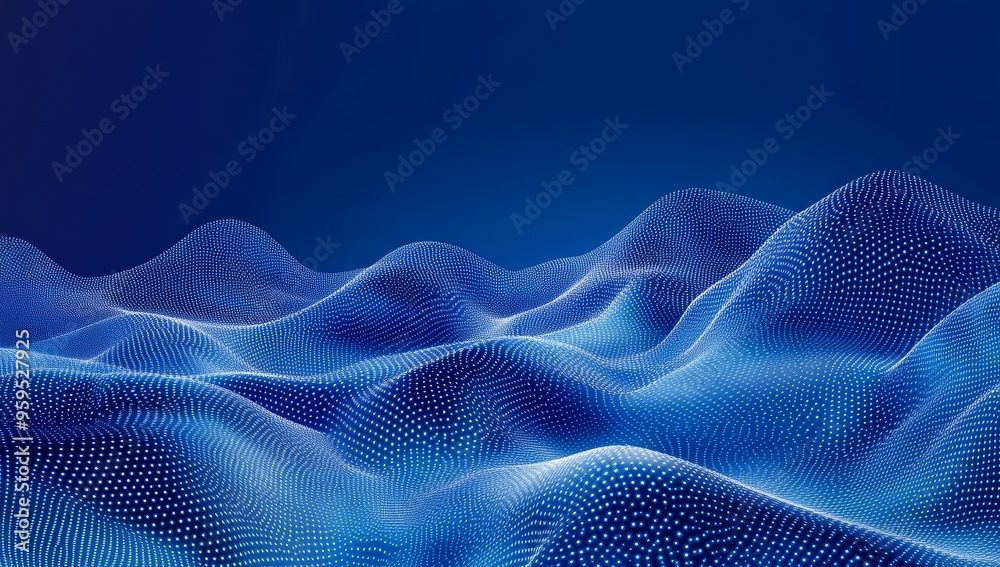 Fototapeta premium Abstract blue digital landscape with glowing dots.