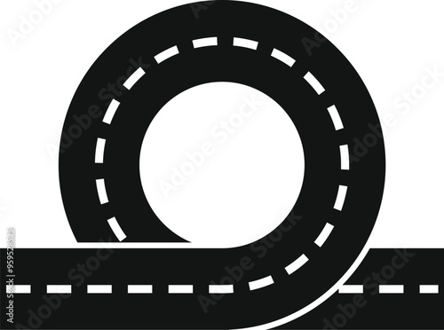 This simple vector icon depicts a circular overpass intersecting a straight road, representing transportation infrastructure