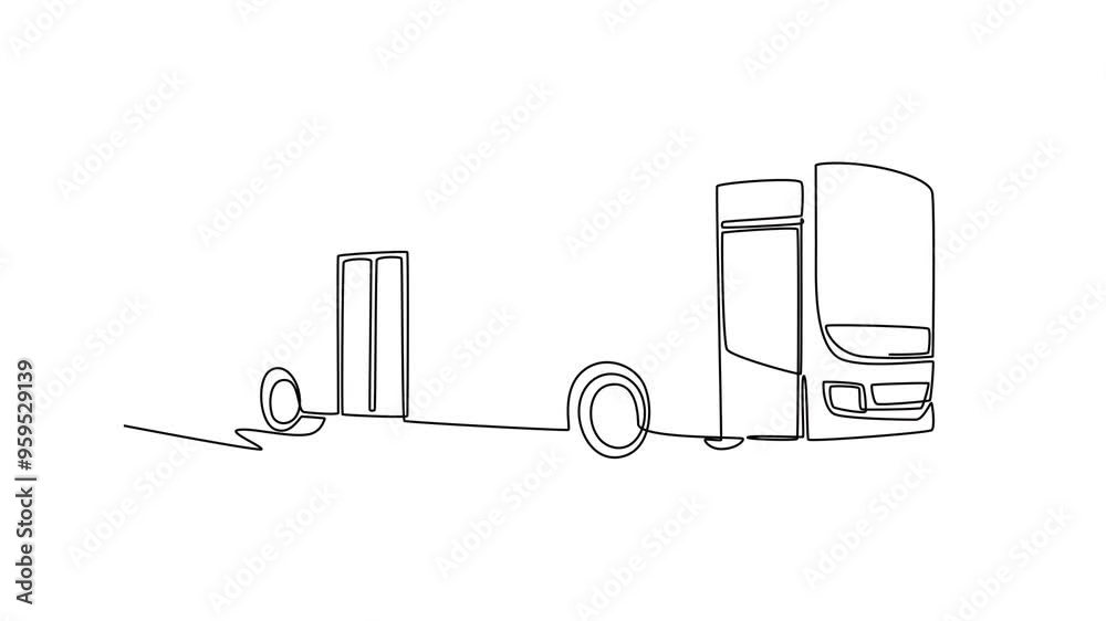 One continuous line drawing of bus transportation concept. Full length animation illustration. High quality 4k footage. One continuous line drawing of bus transportation concept. Full length animation illustration. High quality 4k footage.
