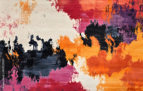 25. **Full-size contemporary rug pattern featuring seamless, abstract brushstrokes in bold colors** photo