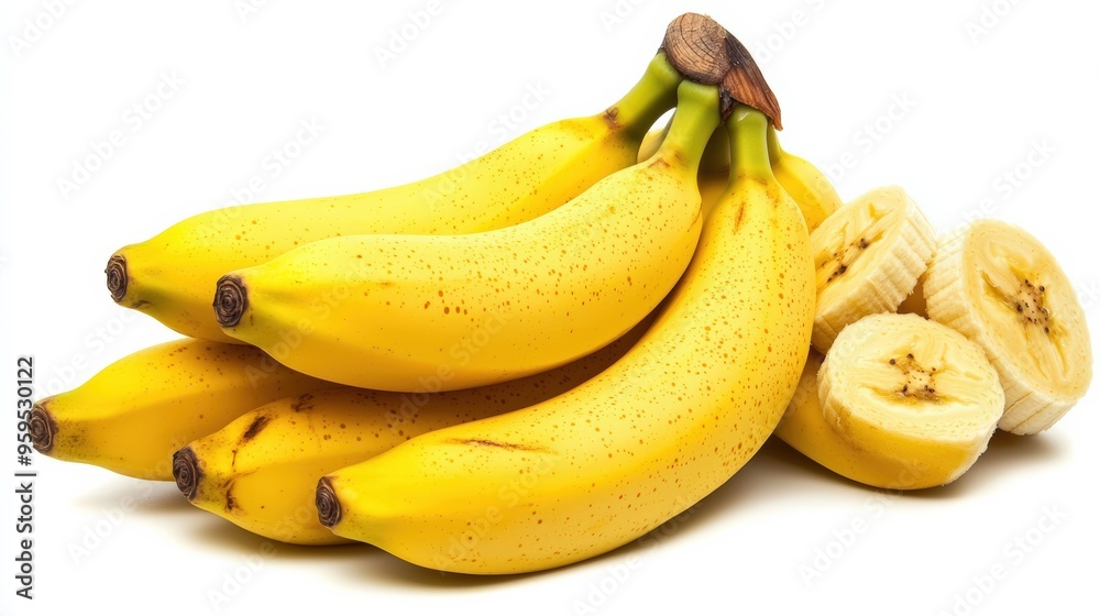 A perfect bunch of bananas, ripe and ready for export, isolated on a white background, emphasizing their quality, copy space --ar 16:9 --quality 2 --v 6.1 Job ID: bf0a0270-899d-4fa3-97fe-9c6506d0f606 A perfect bunch of bananas, ripe and ready for export, isolated on a white background, emphasizing their quality, copy space --ar 16:9 --quality 2 --v 6.1 Job ID: bf0a0270-899d-4fa3-97fe-9c6506d0f606