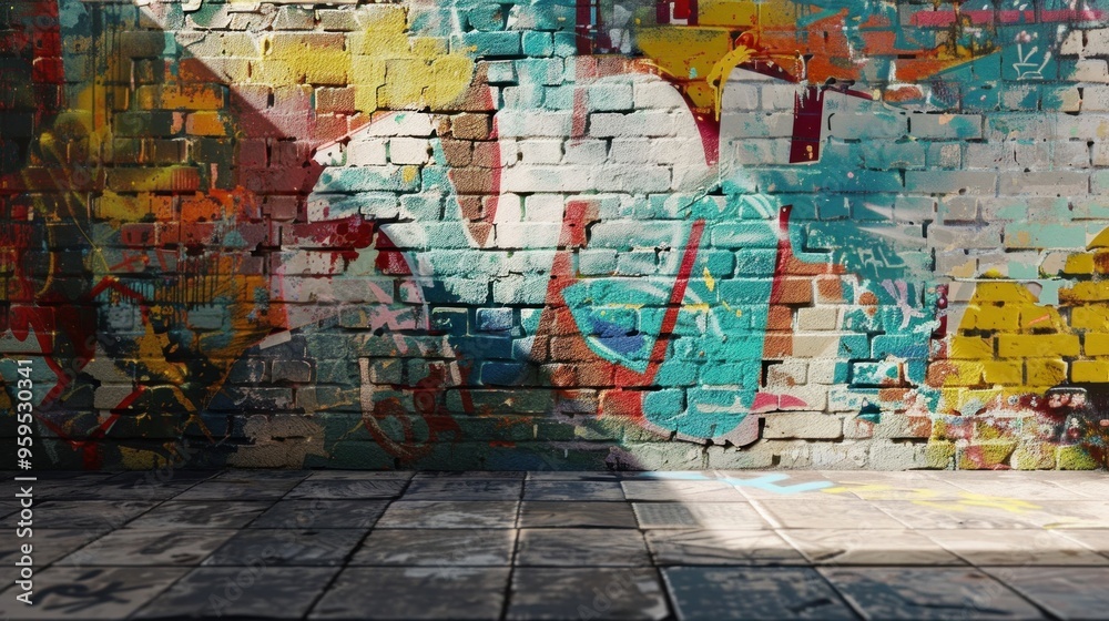 Fototapeta premium Urban graffiti wall background with colorful spray paint art