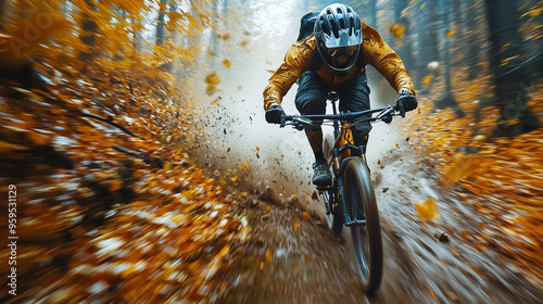 A cyclist speeding down a m...
