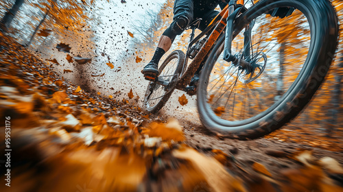 A cyclist speeding down a m...
