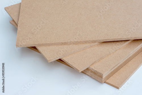 MDF board with white background, Medium Density Fiberboard (MDF), MDF board is a material that has good thermal and moisture resistance photo