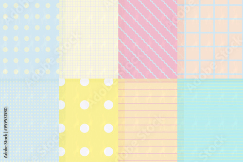 透け感のある髪のテクスチャセット　ボーダー　ドット　チェック