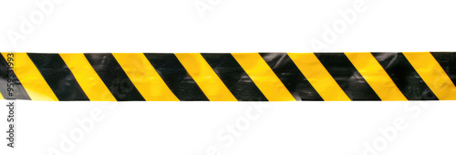 Horizontal black and yellow caution tape isolated on transparent background photo