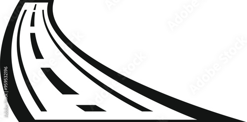 Black and white illustration of a winding road disappearing into the distance