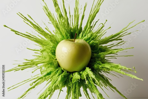 Vibrant Apple Green Flurry Burst on White Background photo