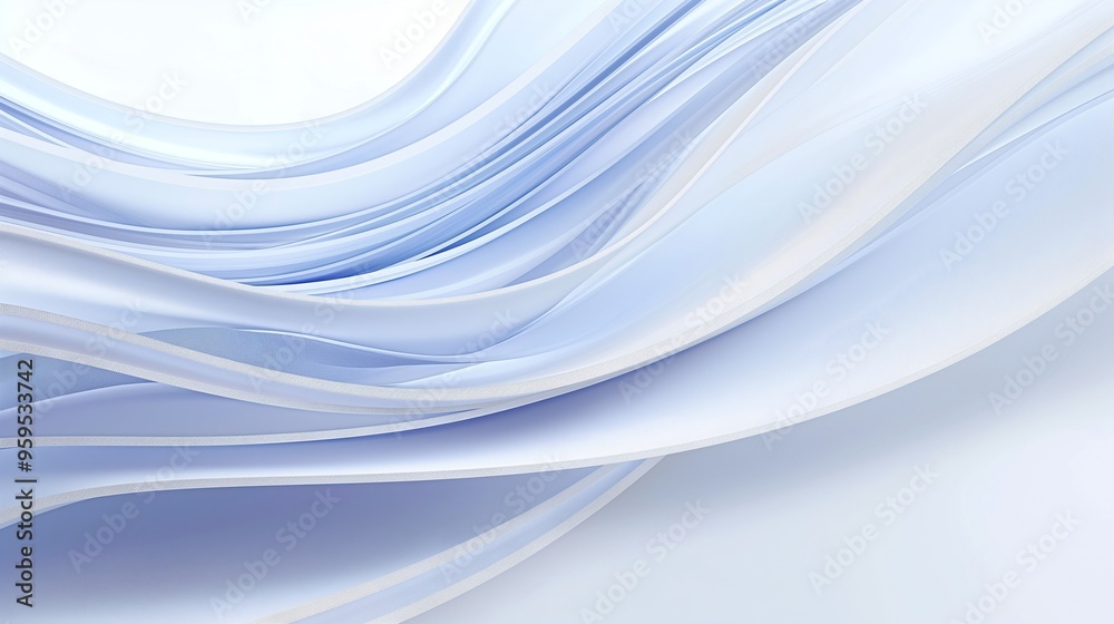 Delicate layers of light blue fabric cascade smoothly across a white background, evoking a sense of tranquility and elegance in the composition - Generative AI Delicate layers of light blue fabric cascade smoothly across a white background, evoking a sense of tranquility and elegance in the composition - Generative AI