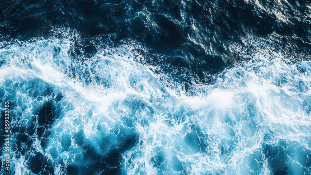 Blue sea texture with waves and foam Blue sea texture with waves and foam