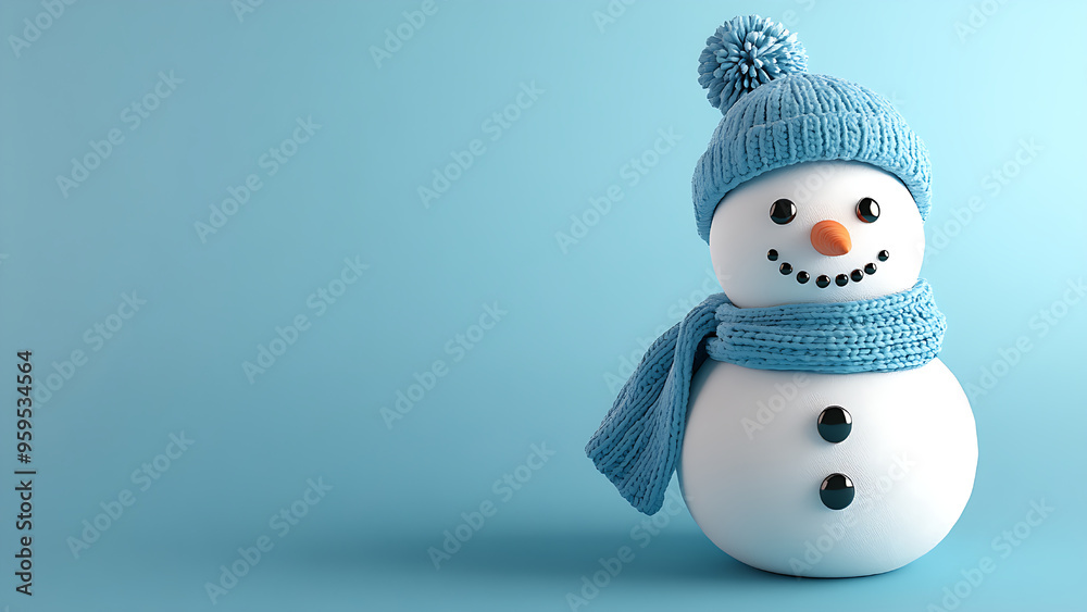Snowman wearing hat and scarf on blue background. Snowman wearing hat and scarf on blue background.