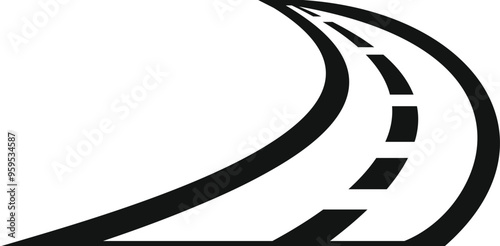 Simple black and white illustration of a winding road disappearing into the distance