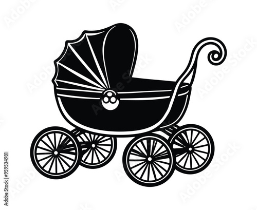 baby carriage on white background