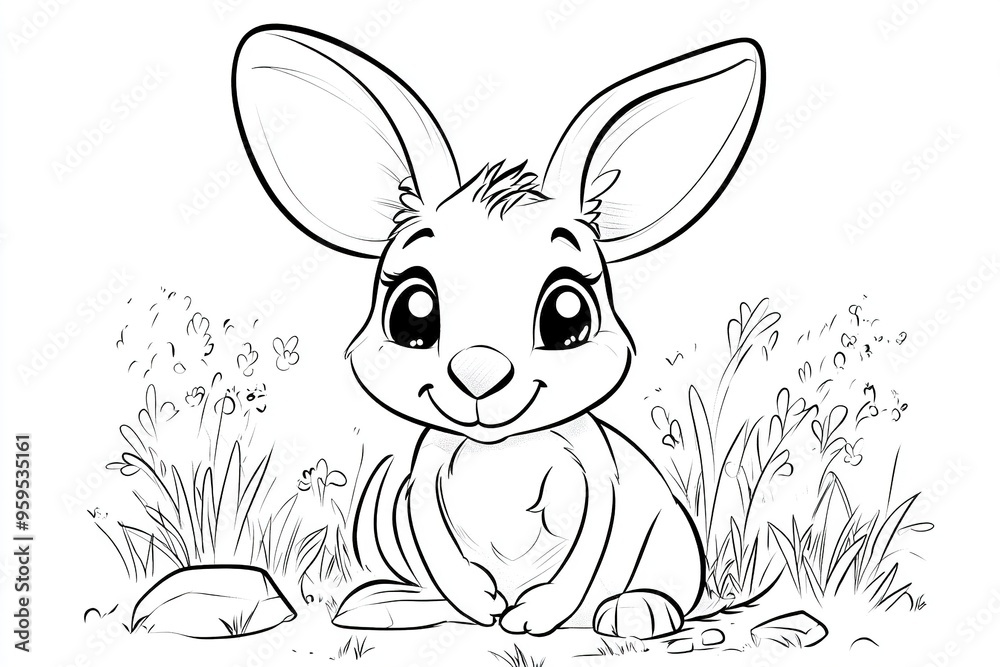 Obraz premium Cute kawaii kangaroo cartoon character coloring page vector illustration. Wild animal, mothers day colouring page for kids. Generative Ai