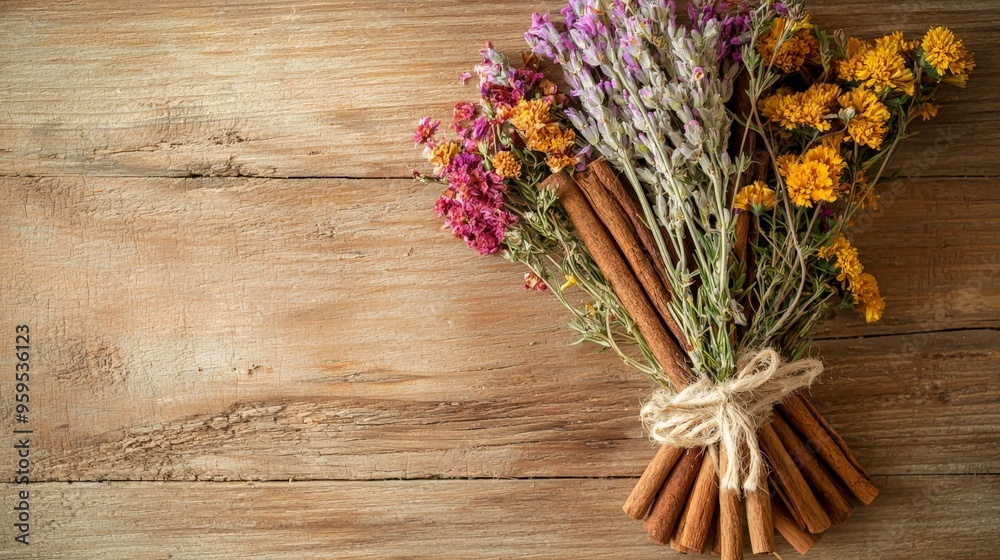 a bunch of cinnamon sticks arranged with a bouquet of dried flowers a bunch of cinnamon sticks arranged with a bouquet of dried flowers