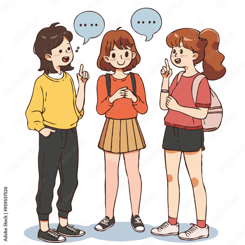 3 people who are discussing. Cute simple with vector illustrations 3 people who are discussing. Cute simple with vector illustrations