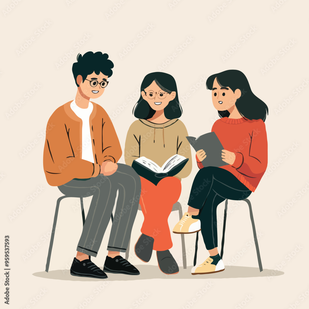 3 people who are discussing. Cute simple with vector illustrations 3 people who are discussing. Cute simple with vector illustrations