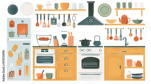 kitchen set flat Vector style illustration