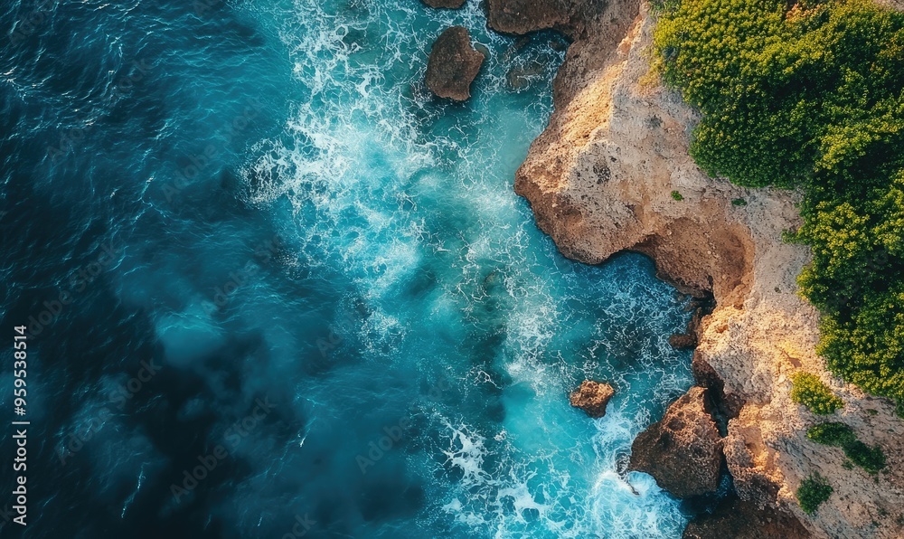 Obraz premium The ocean is calm and the rocks are jagged