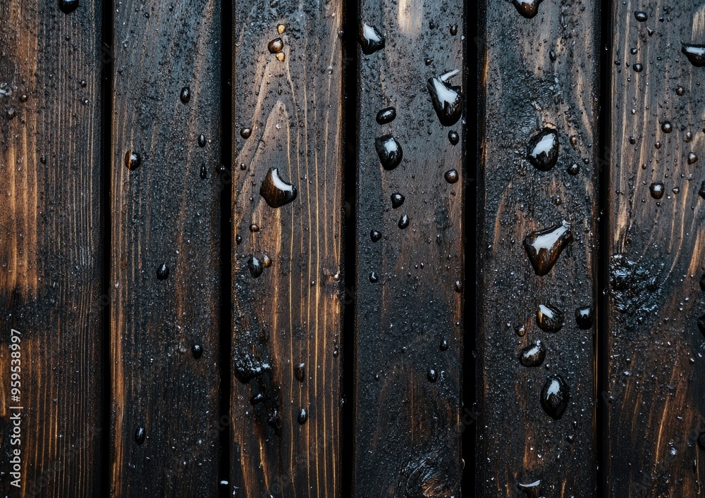 Fototapeta premium A wooden surface with raindrops on it