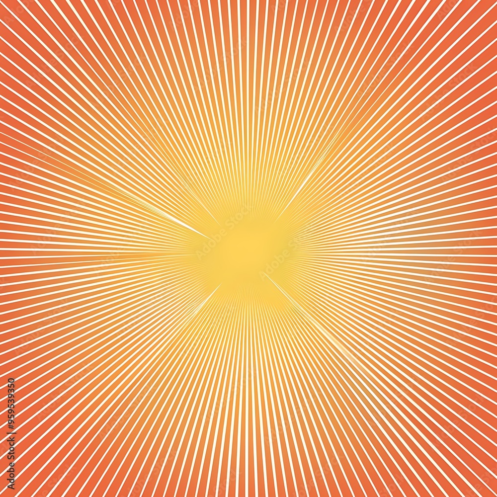 Fototapeta premium A radial white line pattern with abstract sunburst shapes, placed on a gradient background shifting from orange to soft yellow, giving an energetic and warm visual effect. 8k UHD, suitable for 