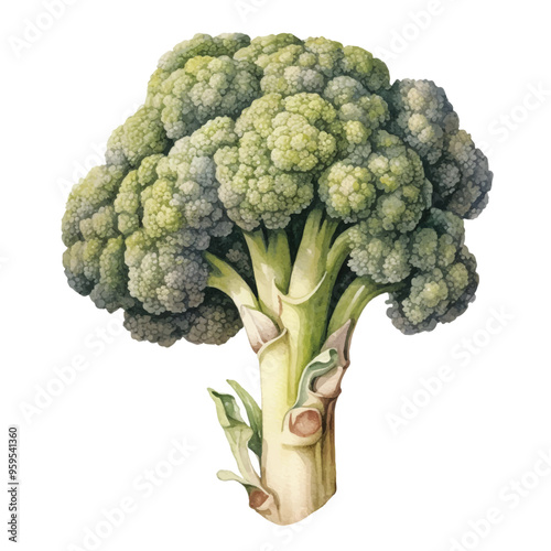 Watercolor of broccoli isolated white background
