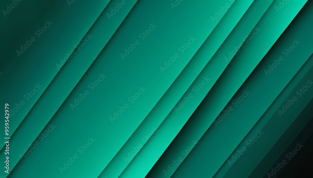 Fototapeta premium Abstract green background with diagonal stripes and subtle shadows.