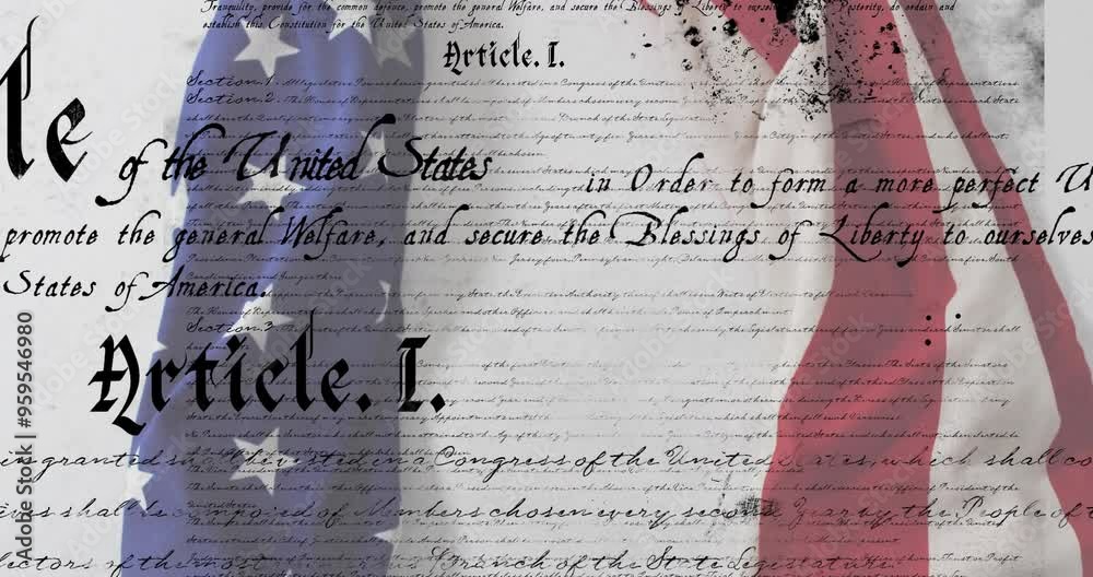 United States Constitution text with American flag animation overlay