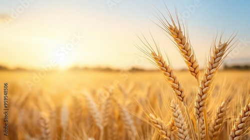 Golden wheat field at sunset, symbolizing abundance and the beauty of nature in agricultural landscapes.