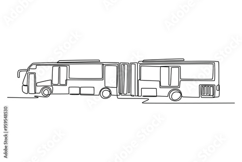 Continuous one line drawing bus transportation concept. Doodle vector illustration.	