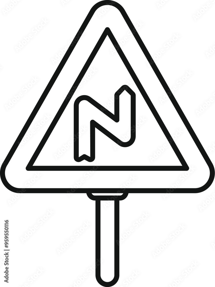 Triangular warning road sign indicating double curve ahead