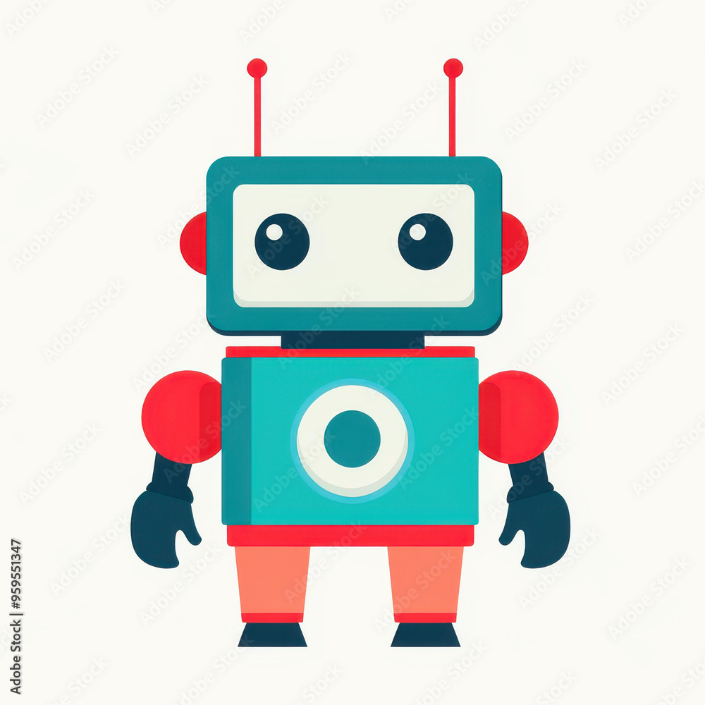 Fototapeta premium A sleek flat design icon featuring a futuristic AI robot, perfect for techrelated projects and presentations.