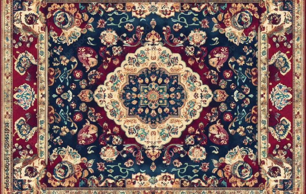32. **Full-size seamless Persian rug design with intricate borders and vibrant patterns**
