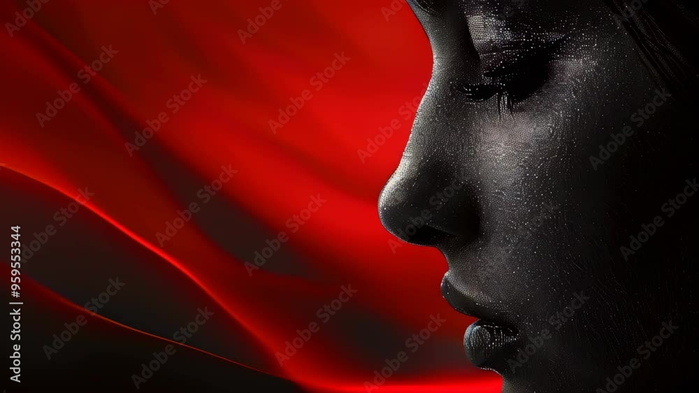 Artistic portrait of a woman with flowing red fabric backdrop captured in dramatic lighting Artistic portrait of a woman with flowing red fabric backdrop captured in dramatic lighting