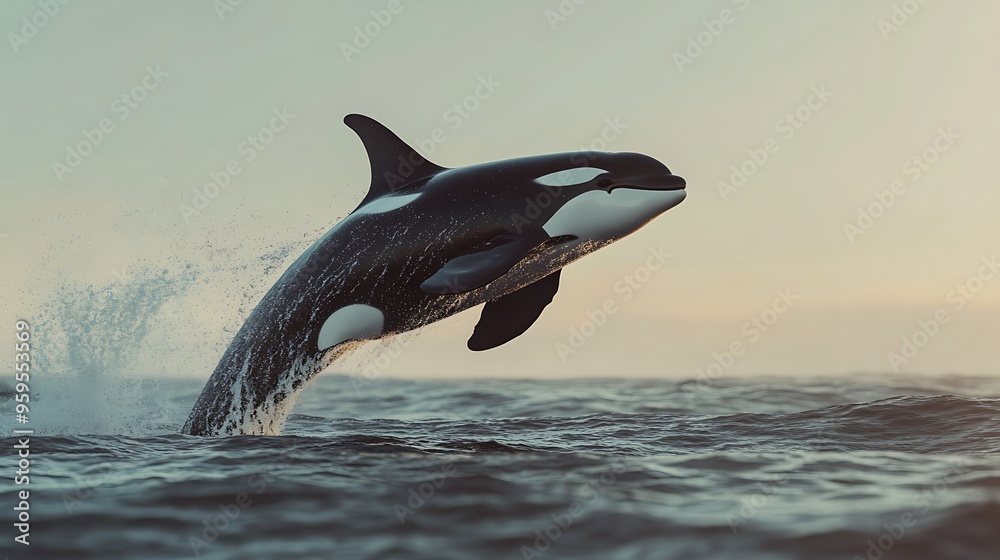 Fototapeta premium Orca Leaping from the Water at Sunset