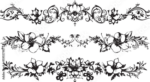 
Big set of decorative elements and vector graphics in a hand drawn floral ornament collection with line on a white background