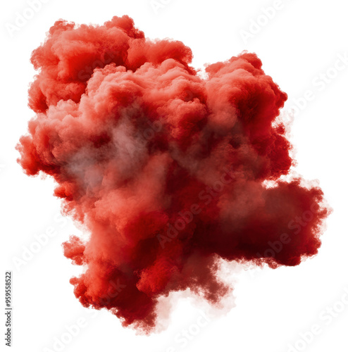 Red smoke cloud against a white backdrop, cut out - stock png.