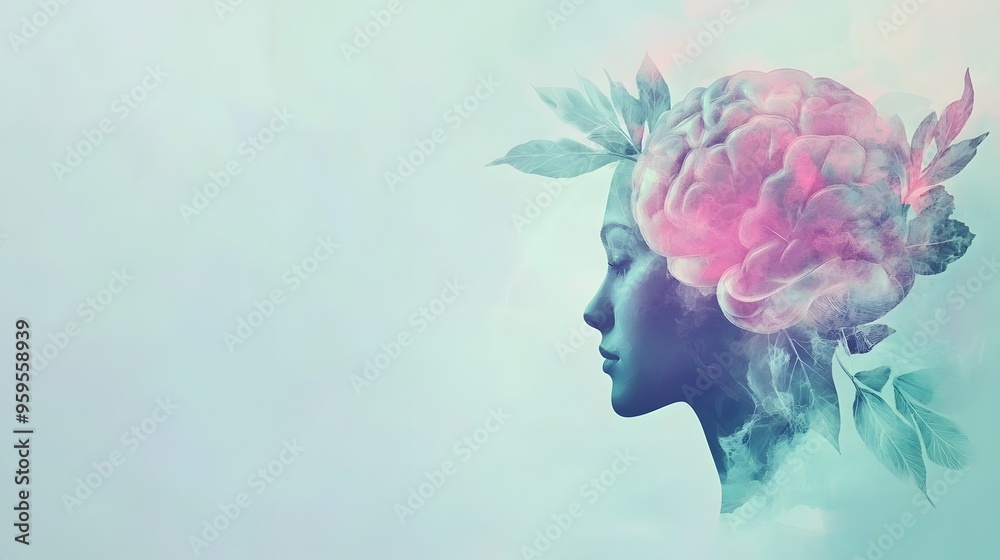 Surreal woman with floral brain art - conceptual mind creativity Surreal woman with floral brain art - conceptual mind creativity