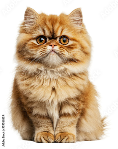 Orange Persian cat on white backdrop, cut out - stock png.