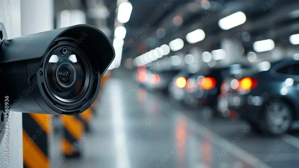 LPR camera in modern parking lot, high-tech solution, vehicles and spaces, LPR camera in modern parking lot, high-tech solution, vehicles and spaces,