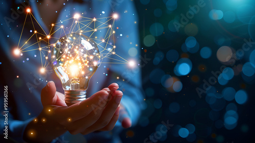 Shining light bulb abstract background idea innovation concept ai generative.