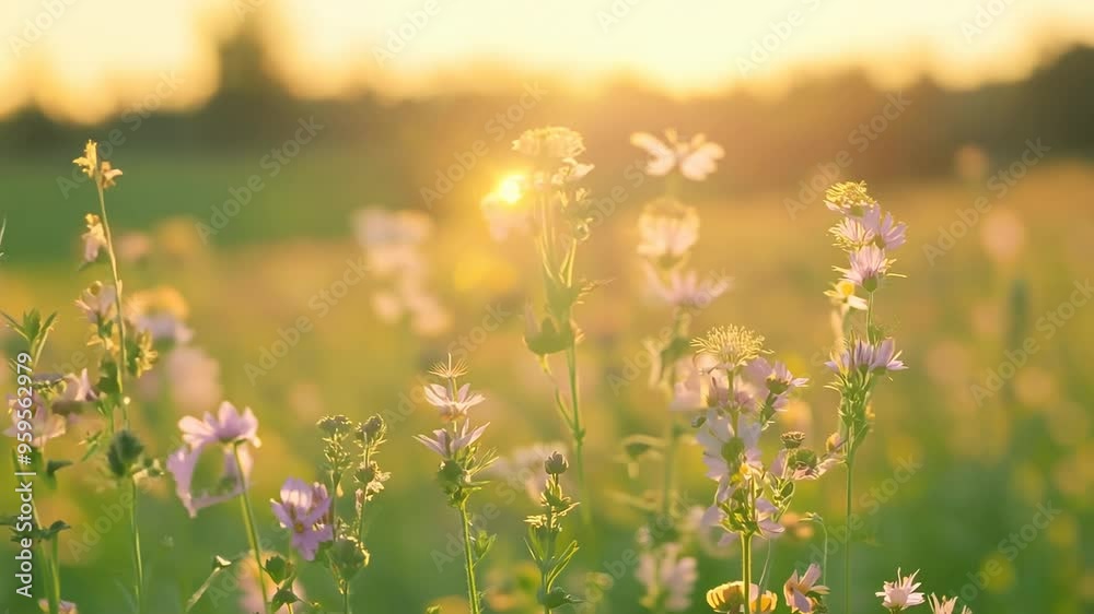 Blooming Flower Field at Sunset Blooming Flower Field at Sunset