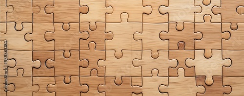 Wooden Background: Wooden jigsaw puzzle pieces forming a seamless pattern.