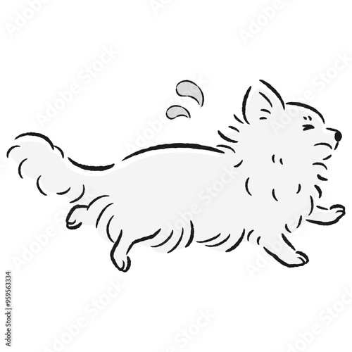 困った表情で逃げる犬のイラスト