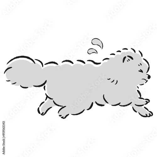 困った表情で逃げる犬のイラスト
