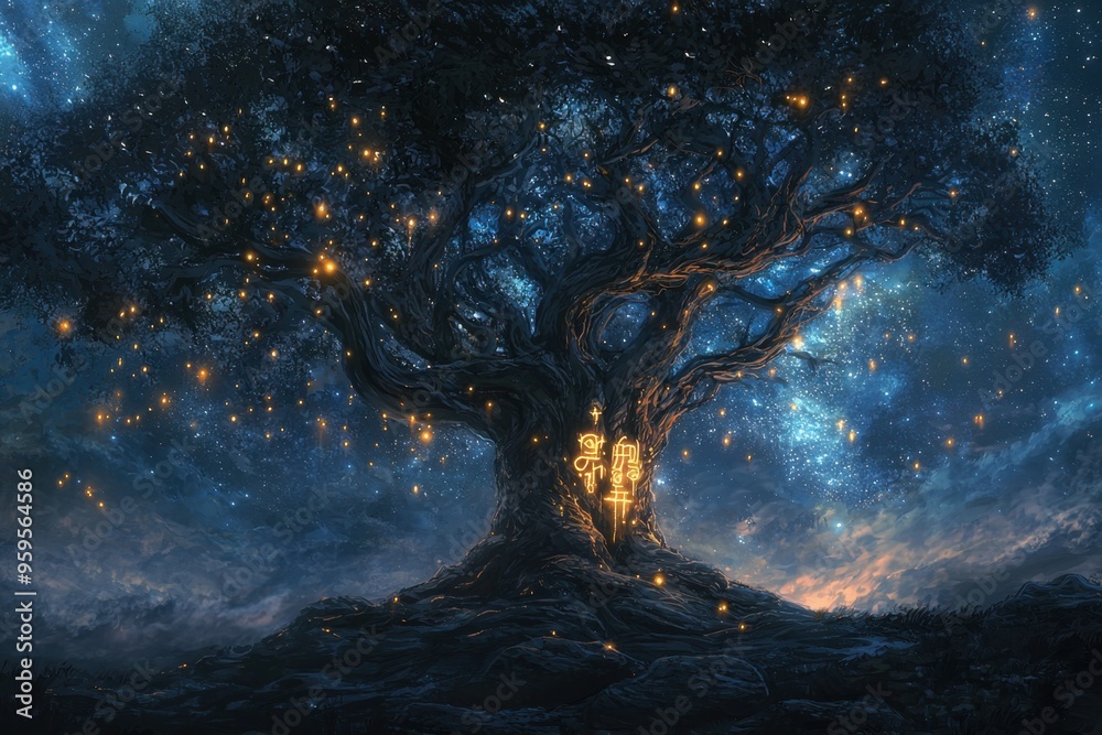 Mystical Tree with Golden Lights.