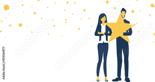 
Professional or expert who success and win award best office employee or specialist with skills to achieve goal concept success businessman and businesswoman professional stand with star award